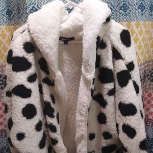 Furry black and white hoodie shrug jacket